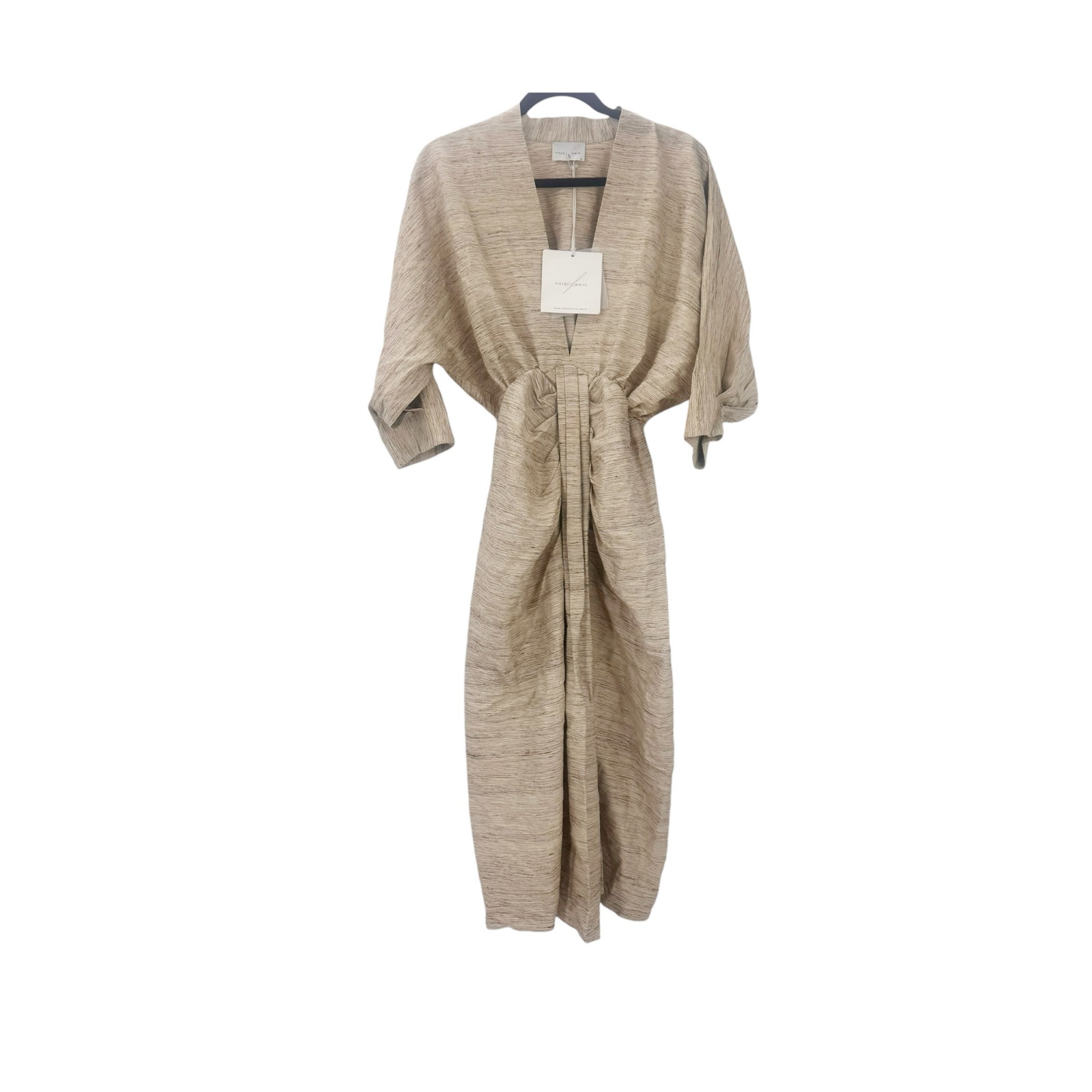 Piece Of White Audrey Dress Beige Raw Silk Dolman Sleeves Resort Size 34/Xs Nwt — image 7 of 8